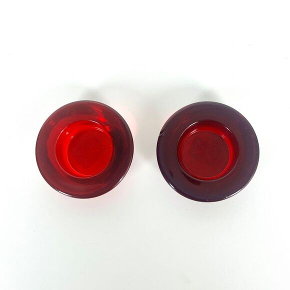 Crate & Barrel 2 Glass Ruby Red Tea Light Candle Holder - Picture 2 of 4